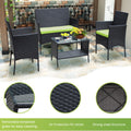 SEGMART Outdoor Patio Furniture Set, 4 Piece Modern Rattan Wicker Patio Conversation Set, Glass Table Top Cushioned Sofa Set for Yard, Pool or Backyard, Green