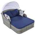 SEGMART Outdoor Sunbed with Retractable Canopy, Patio PE Rattan Double Lounge Daybed with 3 Cushion and 4 Pillows, Patio Double Conversation Bed for Porch, Lawn, Garden, Backyard, Poolside