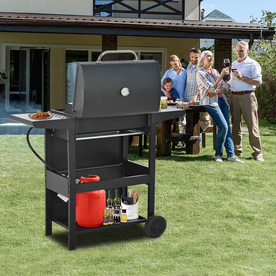 SEGMART 4 Burner BBQ Propane Gas Grill, Stainless Steel 34,200 BTU Patio Garden Barbecue Grill with Two Foldable Shelves & Thermometer, Perfect for Camping, Outdoor Cooking