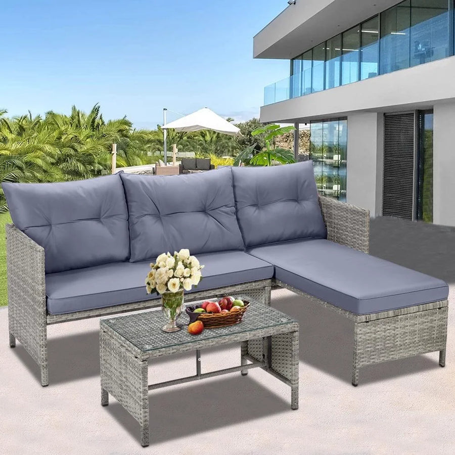 4 Piece Patio Furniture Set, All-Weather Outdoor Sectional Sofa Set, PE Rattan Conversation Set with Storage Box, Table & Cushions, Wicker Furniture Couch Set for Patio Deck Garden Poolside Yard, B862