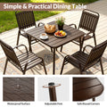 5 Piece Outdoor Dining Set, Patio Furniture Set with 4 Armrest Chairs and Steel Slat Table, All-Weather Conversation Set for Patio, Backyard, Deck, Poolside - Brown