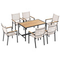 SEGMART 7 Piece Outdoor Patio Dining Set for 6-Person, All-Weather Modern Steel Patio Furniture Sets, Textilene Outdoor Dining Chairs and Metal Wood Square Table with with 1.57" Umbrella Hole