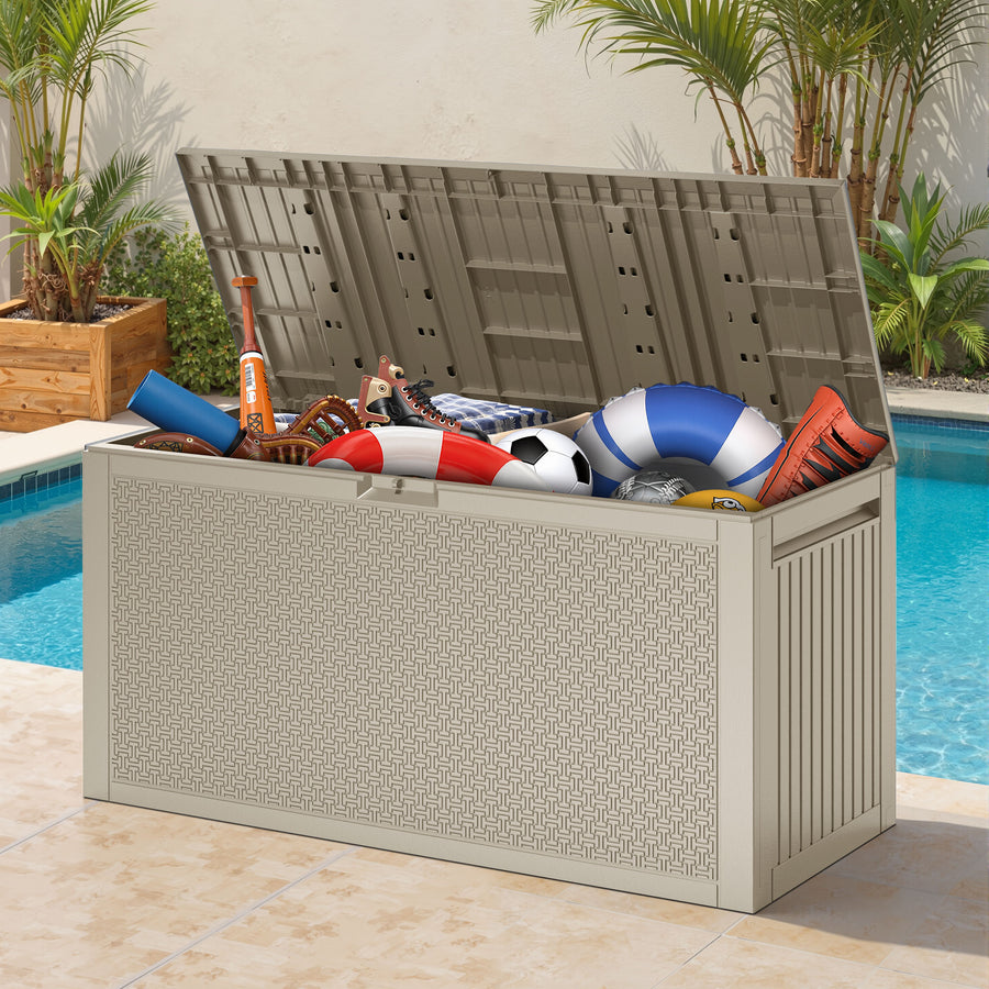 Segmart 90 Gallon Deck Box, All-Weather Outdoor Storage Box for Patio Furniture Cushions, Garden Tools & Pool Toys, Lockable Resin Storage Box, Waterproof & Tool-Free Assembly - Gray