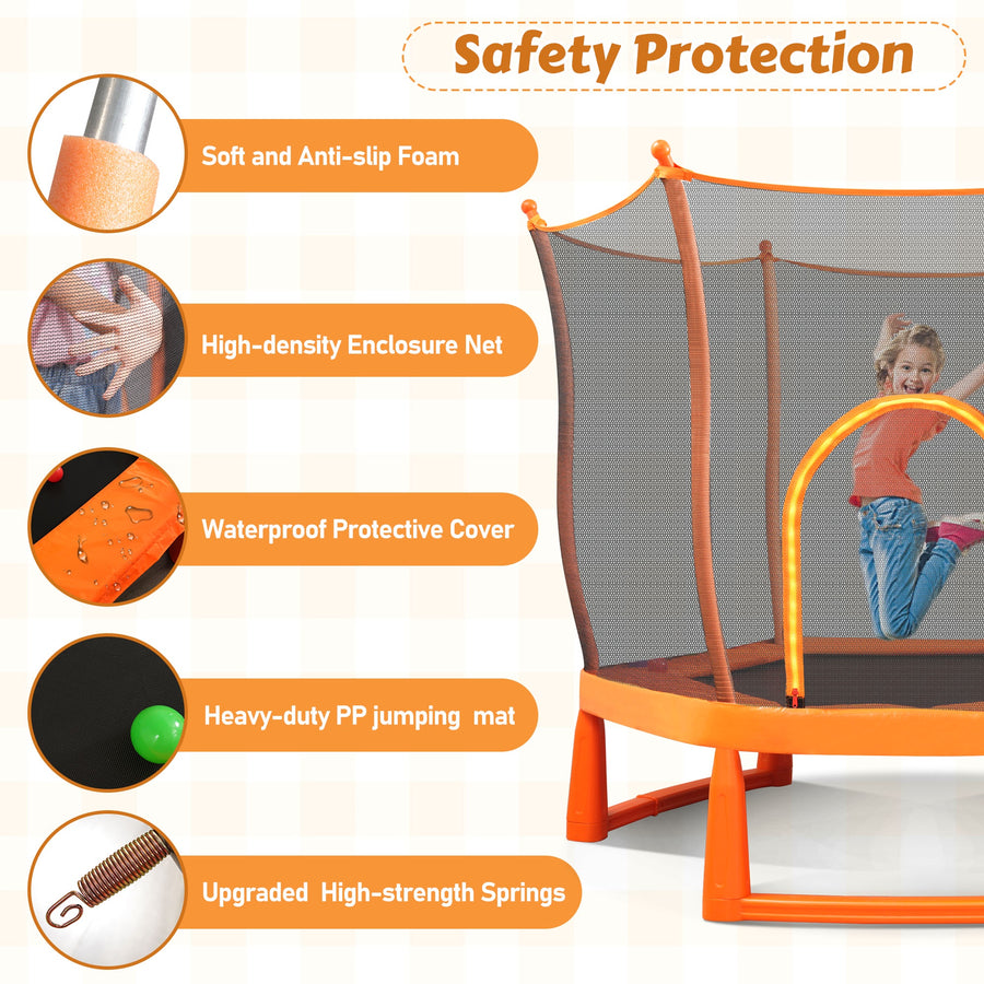 6ft Trampoline for Kids, Toddler Trampoline with Safety Enclosure Net, Ocean Balls, Indoor Outdoor Recreational Trampoline with with Jumping Mat, Birthday Gift for Kids Age 1-8, Orange