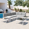 All-Weather Aluminum Outdoor Patio Furniture Set, Modern Patio Conversation Sets, Outdoor Sectional Metal Sofa with Cushion and Coffee Table for Backyard, Balcony, Garden, Light Grey