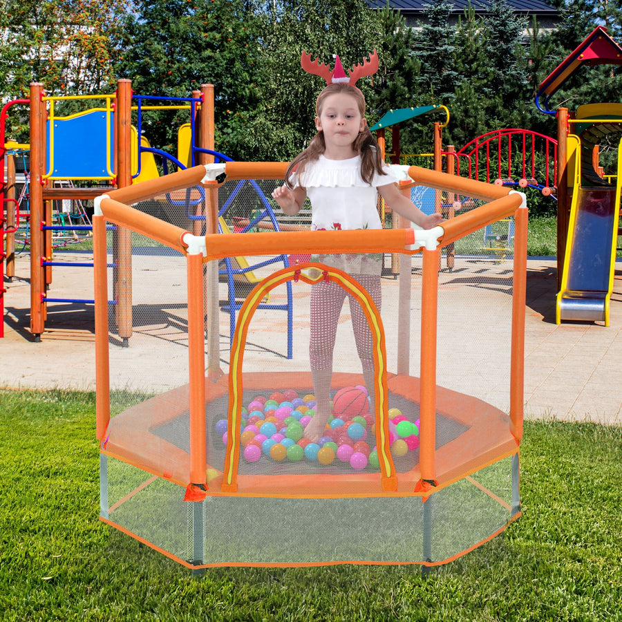 60" Trampoline for Kids, SEGMART 5FT Indoor Outdoor Trampoline with Enclosure Net, Mini Baby Toddler Trampoline with Basketball Hoop, Recreational Trampolines Birthday Gifts for Children