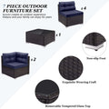Patio Outdoor Furniture Sets, 7 Pieces All-Weather Rattan Sectional Sofa with Tea Table, Cushions & Pillow, PE Rattan Wicker Sofa Couch Conversation Set for Garden Backyard Poolside, B04