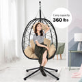 Outdoor Swinging Egg Chair, Patio Wicker Hanging Chairs with Stand, UV Resistant Hammock Chair with Comfortable Cushion, Durable Indoor Swing Egg Chair for Garden, Backyard, L3958