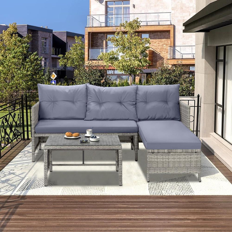 4 Piece Patio Furniture Set, All-Weather Outdoor Sectional Sofa Set, PE Rattan Conversation Set with Storage Box, Table & Cushions, Wicker Furniture Couch Set for Patio Deck Garden Poolside Yard, B862