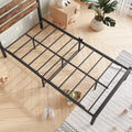 Twin Size Bed Frame with Modern Wooden Headboard, Heavy Duty Platform Metal Bed Frame with Square Frame Footboard, Metal Slats Support Mattress Foundation, Noise-Free, No Box Spring Needed