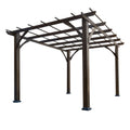 10' x 12' Patio Pergola, Weather-Resistant Cedar Wood Pergola with Ground Stakes, Wood Grape Gazebo for Climbing Plant Support, Garden, Patio, Backyard, Deck, Brown