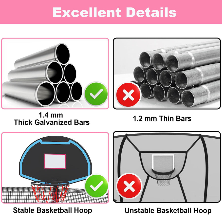 16FT Trampoline with Basketball Hoop, Blue Outdoor Trampolines Recreational Kids Trampoline with Enclosure Net Outdoor for 3-5 Kids, L