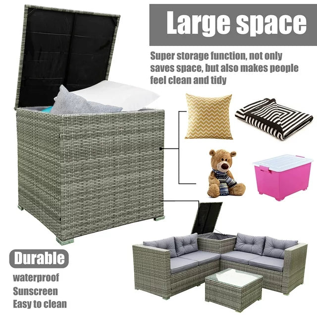 SEGMART 4 Piece Patio Furniture Set, All-Weather Outdoor Sectional Sofa Set, PE Rattan Conversation Set with Storage Box, Table & Cushion, Wicker Furniture Couch Set for Patio Deck Garden Pool Yard