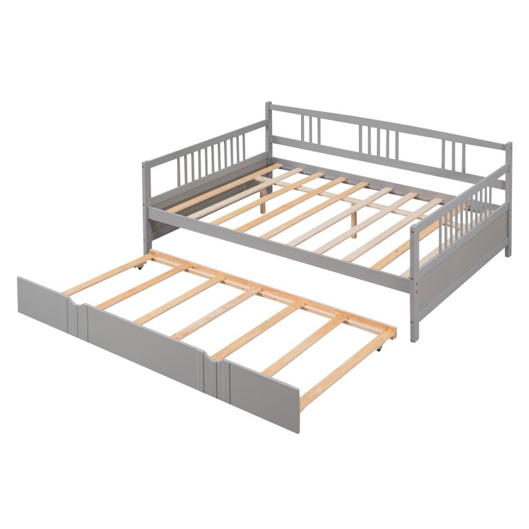 SEGMART Captain’s Bed, Modern Daybed Bed with Twin Size Trundle, Full Solid Wood Trundle Bed with Headboard and Footboard, Full Daybed Bed for Kid's Room, Teens, Grey, 200lbs, Grey, S333