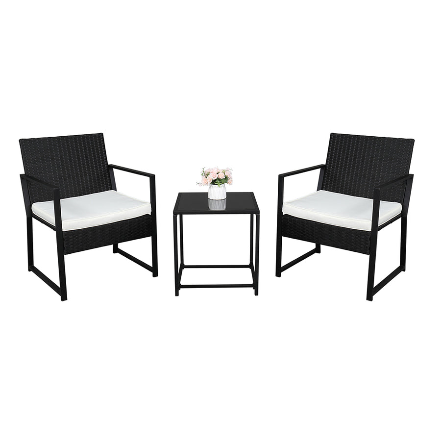 Outdoor Patio Furniture Sets Clearance, 3 Piece Outdoor Chairs with Cushions, Modern Patio Bistro Rattan Chair Conversation Sets with Coffee Table for Backyard Garden Pool Deck, L