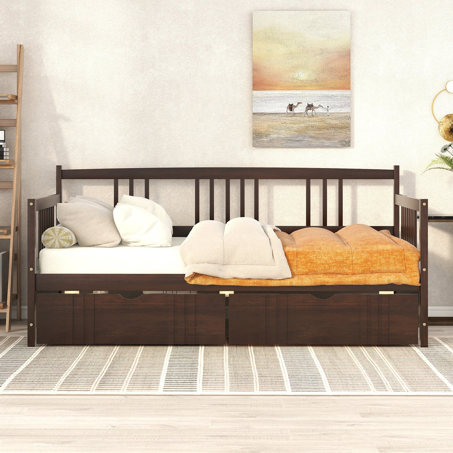 SEGMART Captain’s Bed, Modern Daybed Bed with 2 Storage Drawers, Twin Wood Trundle Bed with Headboard and Footboard, Twin Daybed Bed for Kid's Room, Espresso, 300lbs, Espresso, SS2672