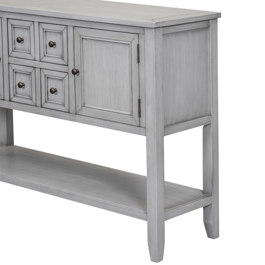 Segmart Console Table with 4 Storage Drawers, Wood Buffet Sideboard Desk with 2 Cabinets and Bottom Shelf, Retro Wood Console Table Storage Cabinet for Dining Room Entryway, Antique Gray