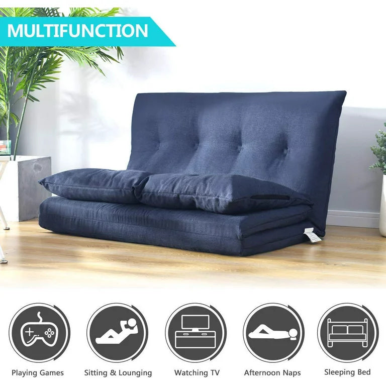 Floor Sofa Bed, Foldable Double Chaise Lounge Sofa Chair with Two Pillows, Adjustable Floor Couch and Sofa for Living Room and Bedroom, Lazy Sofa Floor Chair for Gaming, Sleeper and Reading, L2791