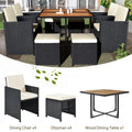 9 Piece Patio Dining Set, Outdoor Space Saving Rattan Chairs with Ottoman & Table, Outdoor Sectional Dining Table Set, PE Wicker Rattan Furniture Set for Patio Backyard Porch Garden Poolside, B1501