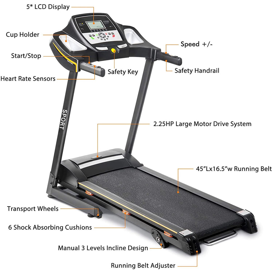 Clearance! Treadmills Exercise Equipment for Home, Smart Digital Folding Treadmill w/MP3 Audio Auxiliary Port, 14.8 KM/h Max Speed, 12 Preset Program, Electric Exercise Fitness Machine, 240lbs, S5649
