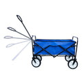 Grocery Cart with Wheels, Collapsible Outdoor Utility Wagon with All-Terrain Wheels, Heavy Duty Beach Wagon with Drink Holder, Blue Folding Wagon for Shopping, Yard, Camping, 150 Pound Capacity