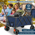 Outdoor Folding Utility Wagon, Collapsible Beach Wagon Cart with 360 Rotating Front Wheels and Drink Holders, Portable Garden Cart for Camping, Picnic, Beach