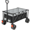 Outdoor Folding Utility Wagon, Collapsible Beach Wagon Cart with 360 Rotating Front Wheels and Drink Holders, Portable Garden Cart for Camping, Picnic, Beach