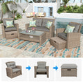 SEGMART 6 Piece Outdoor Patio Furniture Sets, All-Weather Rattan Conversation Set with Ottoman & Cushions, Outdoor Sectional Wicker Set for Backyard, Deck, Poolside
