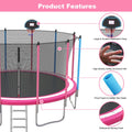 16FT Trampoline with Basketball Hoop, Blue Outdoor Trampolines Recreational Kids Trampoline with Enclosure Net Outdoor for 3-5 Kids, L