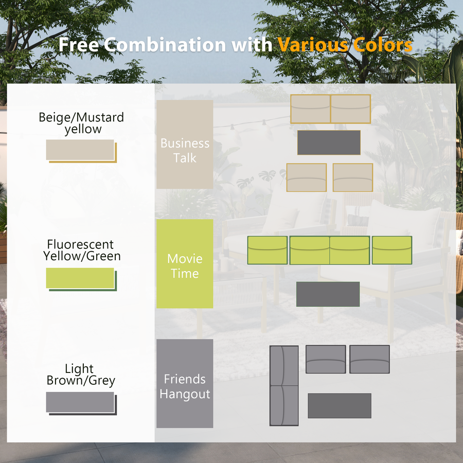 SEGMART 4-Piece Outdoor Patio Furniture Set, Patio Metal Conversation Set with Tempered Glass Table, All-Weather Woven Rope Deep Seating Sofa Set with Thick Cushion for Porch Backyard Balcony