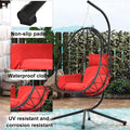 Outdoor Swinging Egg Chair, Patio Wicker Hanging Chairs with Stand, UV Resistant Hammock Chair with Comfortable Red Cushion, Durable Indoor Swing Egg Chair for Garden, Backyard, L3951