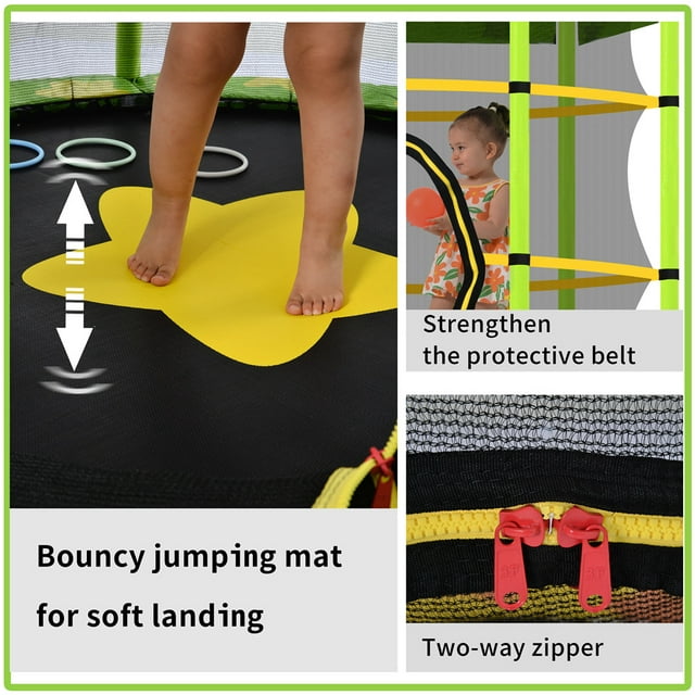 Kids Outdoor Mini Trampoline, 55" Green Small Toddler Trampoline with Enclosure, Rebounder Trampoline with Water Sprinkler for Kid Exercise & Play Indoor Outdoor, L4054