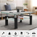 Glass Coffee Table with Lower Shelf, Clear Rectangle Glass Coffee Table, Modern Coffee Table with Metal Legs, Rectangle Center Table Sofa Table Home Furniture for Living Room, L5509