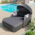 SEGMART Outdoor Sunbed with Retractable Canopy, Patio PE Rattan Double Lounge Daybed with 3 Cushion and 4 Pillows, Patio Double Conversation Bed for Porch, Lawn, Garden, Backyard, Poolside