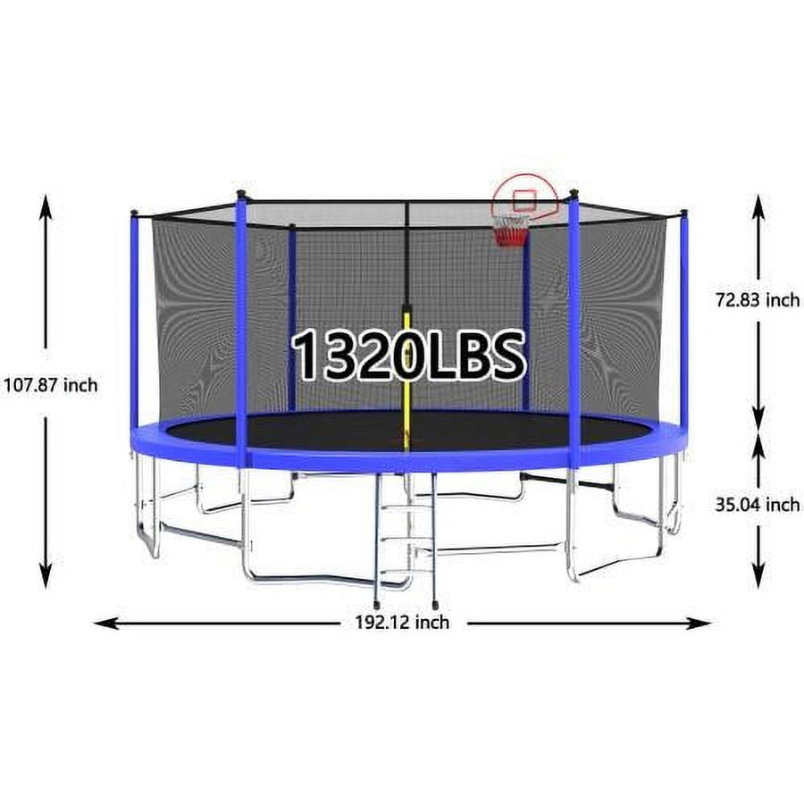 16FT Trampoline for Adults & Kids with Basketball Hoop, SEGMART Upgraded Round Recreational Trampoline with Enclosure Net, Heavy-duty Outdoor Trampoline with Ladder for Outdoor Indoor, Blue