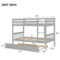 Twin over Twin Bunk Bed, SEGMART Upgraded Solid Wood Twin Bunk Bed with Trundle, Safety Rail and Ladder, Twin Size Detachable Bunk Bed Frame for Kids Boys Girls Teens, Gray, I9640