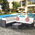7 Piece Outdoor Deck Furniture Sets with 4 Rattan Wicker Chairs, 2 Ottoman, Coffee Table, All-Weather Patio Conversation Set with Cushions for Backyard, Porch, Garden, Poolside, L5016