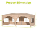 10'x20' Pop Up Outdoor Canopy with Adjustable Leg Heights, SEGMART Foldable Gazebo Tent with Carry Bag, Portable Event Instant Tent Gazebo with Removable Sidewalls for Parties Wedding Camping, Beige