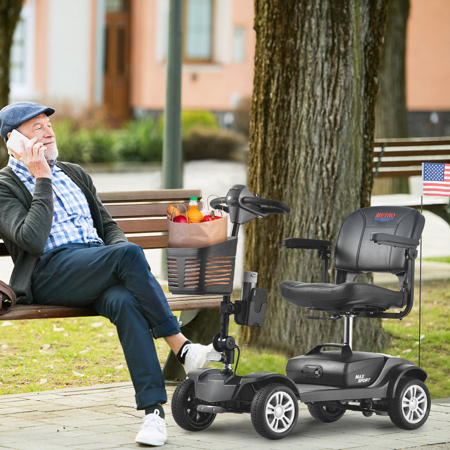 Electric Mobility Scooter, Outdoor Compact Motorized Scooter with 2 in 1 Cup & Phone Holder, Heavy Duty Power Scooter for Seniors, Easy Assembly, 300lbs, Grey, SS1948