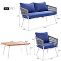 SEGMART 4 Piece Patio Conversation Set, Boho Rope Patio Furniture Set with Acacia Wood Table, All-Weather Outdoor Woven Rope Sofa Set with Thick Cushion for Porch Backyard Balcony