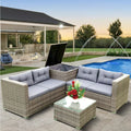 SEGMART 4 Piece Patio Furniture Set, All-Weather Outdoor Sectional Sofa Set, PE Rattan Conversation Set with Storage Box, Table & Cushion, Wicker Furniture Couch Set for Patio Deck Garden Pool Yard