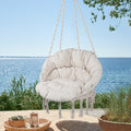 SEGMART Hammock Chair Swing, Macrame Hanging Swing Chair with Thick Cushion, Max 330 Lbs, Boho Swing Chair for Yard Bedroom Patio Porch Indoor Outdoor, Beige