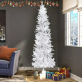 6.5Ft Pre-lit Christmas Tree with 250 LED Light & 719 Tips, Segmart Pencil Halloween Christmas Trees w/Solid Metal Legs, Holiday Decorations for Indoor Outdoor, White, SS1487