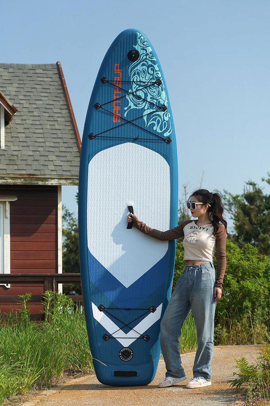 11' Inflatable Stand Up Paddle Board with Premium SUP Accessories, SEGMART Paddle Board with Non-Slip Deck, Carry Bag, Pump, Portable Paddleboard with Leash, Repair Kit for All Skill Levels, Blue