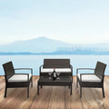 4 Piece Wicker Patio Conversation Furniture Set, Outdoor Rattan Chair and Table Set, Sectional Chair Set with Tea Table & Cushions, Bistro Set for Patio Backyard Porch Garden Poolside Balcony