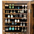 6 LEDs Mirror Jewelry Cabinet, Wall Door Mounted Jewelry Organizer Box, Jewelry Armoire Cabinet with Full Length Mirror, Lockable Jewelry Mirror Organizer with 2 Drawers, Bracelet Rod, Girl's Gift