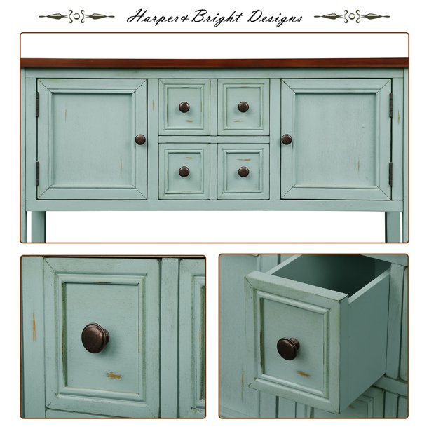 Parsons Console Table with 4 Storage Drawers, 46''x15''x34'' Wood Buffet Sideboard Desk with 2 Cabinets and Bottom Shelf, Retro Tall Console Table Entryway Table Accent Table for Entryway, S5283