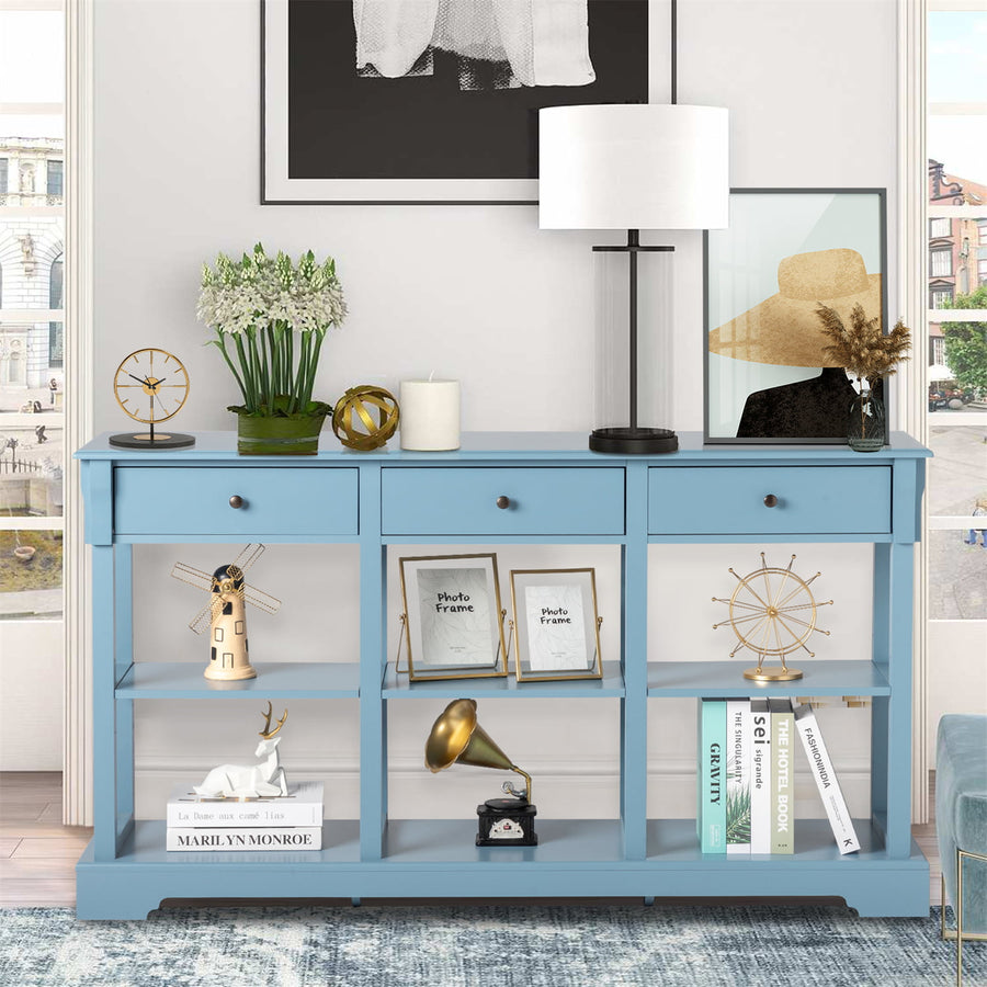 Entryway Console Table with 3 Drawers, Buffet Sideboard, Sofa Table Narrow Long with Storage Shelves for Living Room, Couch, Hallway, Foyer, Kitchen Counter, Blue