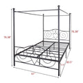 Queen Canopy Bed Frame with Under-Bed Storage, Metal Platform Bed Mattress Foundation with Vintage Style Headboard & Footboard, Easy Assembly, No Box Spring Required, Queen Black