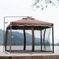 Vented Dome Top Patio Gazebo, Double Roofs Outdoor Shelter Canopy Tent with Nettings and Privacy Screens for Deck Backyard Patio Garden, 9.8 ft. Wx9.8Ft.L, Brown